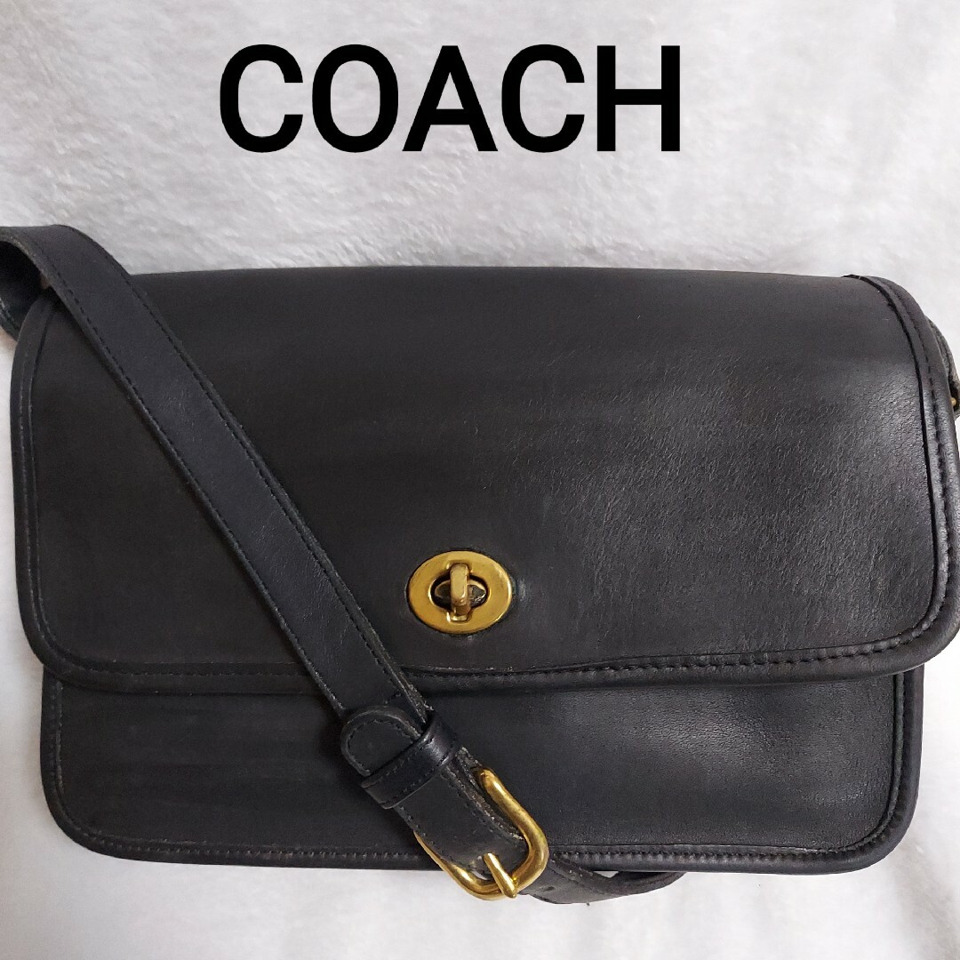 COACH - 美品☆オールドコーチ COACHレザーショルダーバッグ 黒 ターン