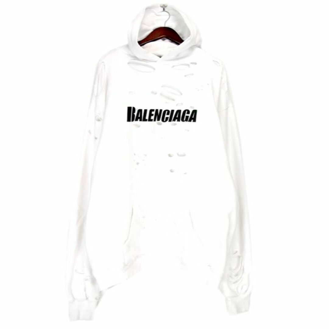 バレンシアガ BALENCIAGA ■ 21SS 【 Caps Destroyed Hoodie 659403 TKVB6 】 フロント ロゴ  プリント キャップス デストロイド プルオーバー スウェット パーカー n4040 | フリマアプリ ラクマ