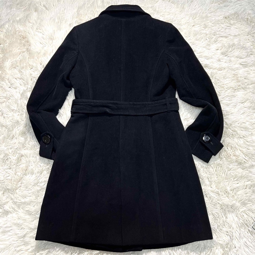 QUEENS COURT(クイーンズコート)のQUEENS COURT ブラック コート アンゴラ混 サイズ2 レディースのジャケット/アウター(チェスターコート)の商品写真