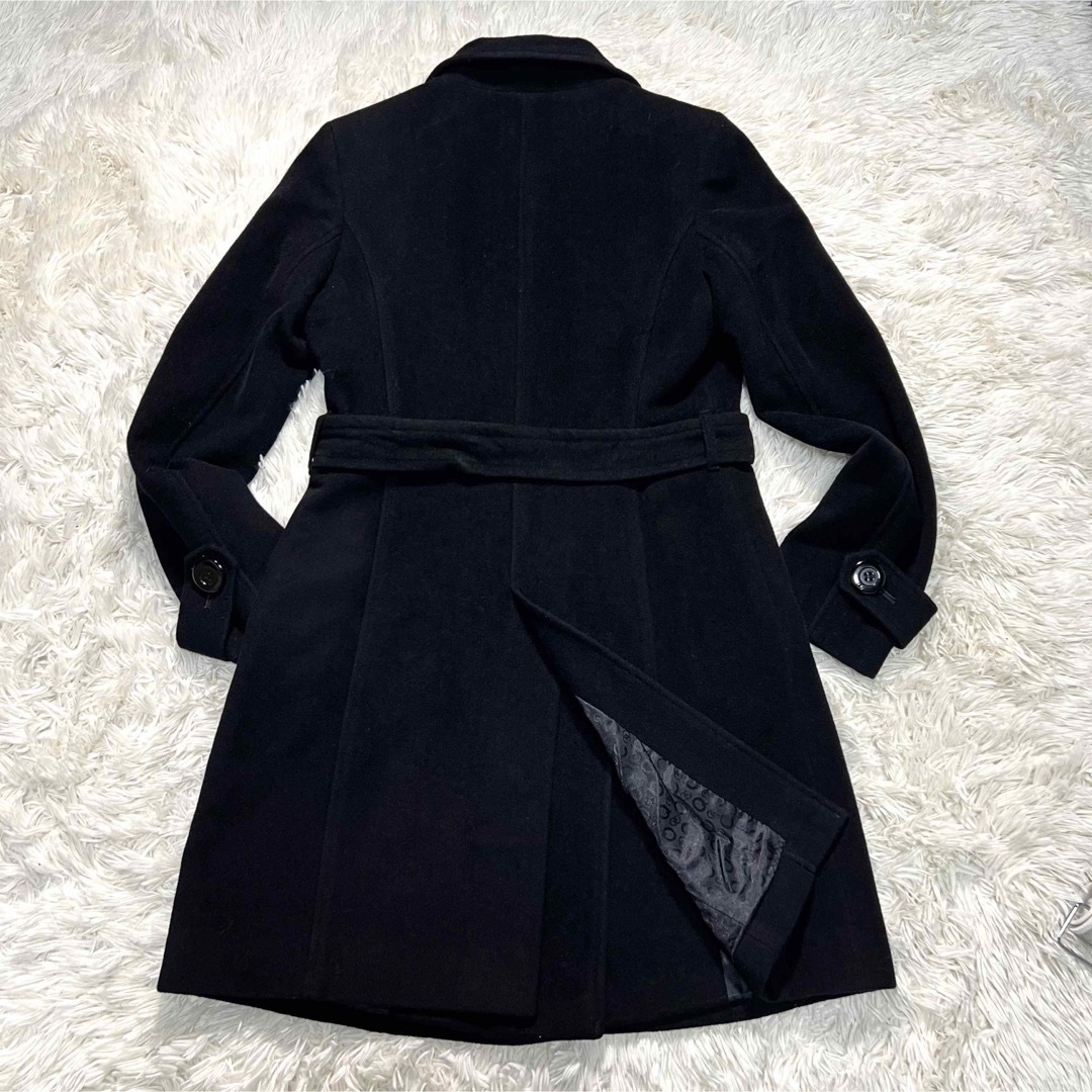 QUEENS COURT(クイーンズコート)のQUEENS COURT ブラック コート アンゴラ混 サイズ2 レディースのジャケット/アウター(チェスターコート)の商品写真
