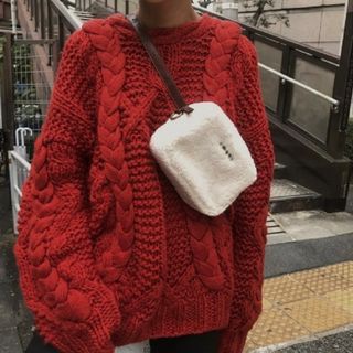 アメリヴィンテージ(Ameri VINTAGE)のAmeri アメリ　KNIT ニット　ローゲージ　ケーブルニット　オーバーサイズ(ニット/セーター)