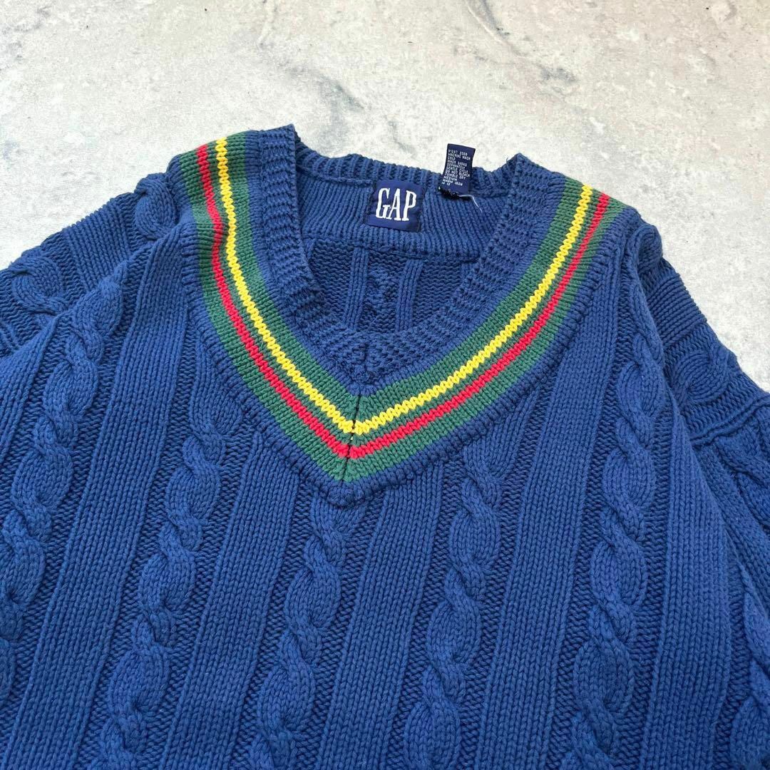 GAP(ギャップ)の【90s オールドギャップ】綿コットン アラン編み チルデンニットOldgap青 メンズのトップス(ニット/セーター)の商品写真