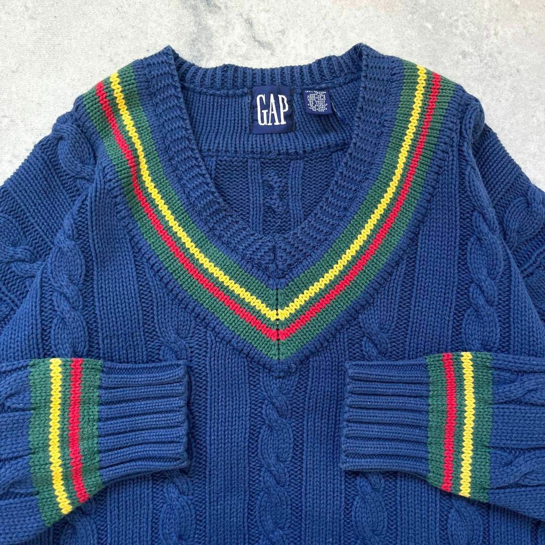 GAP(ギャップ)の【90s オールドギャップ】綿コットン アラン編み チルデンニットOldgap青 メンズのトップス(ニット/セーター)の商品写真