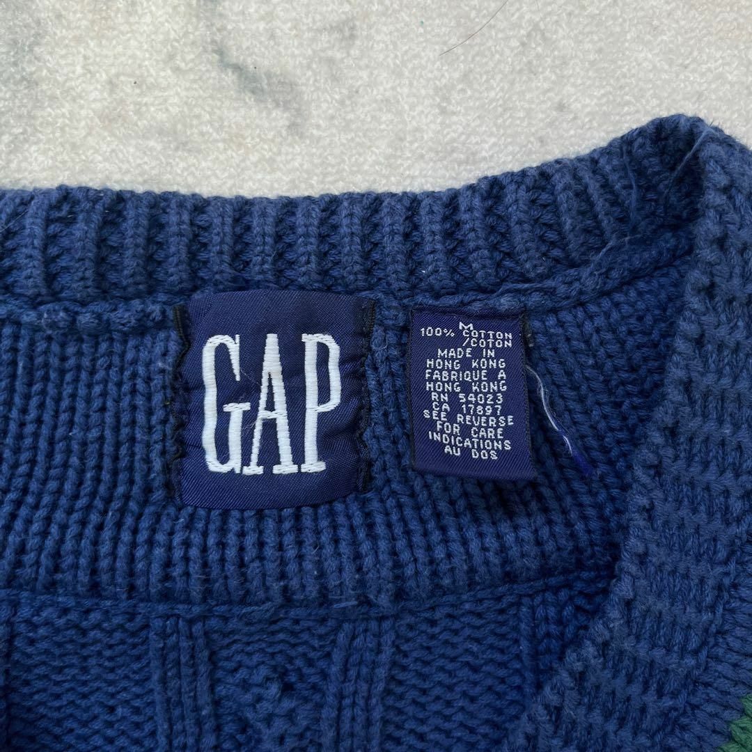 GAP(ギャップ)の【90s オールドギャップ】綿コットン アラン編み チルデンニットOldgap青 メンズのトップス(ニット/セーター)の商品写真