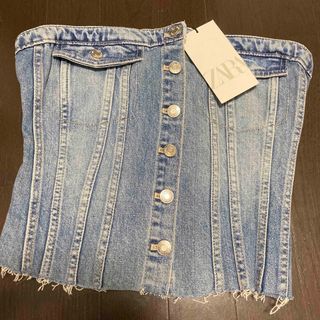 ザラ(ZARA)のZARA デニム　チューブトップ ベアトップ(ベアトップ/チューブトップ)