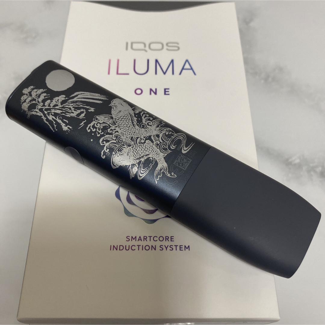 iQOS ILUMA ONE イルマワン レーザー加工 龍 鳳凰 鯉 滝登り 黒-