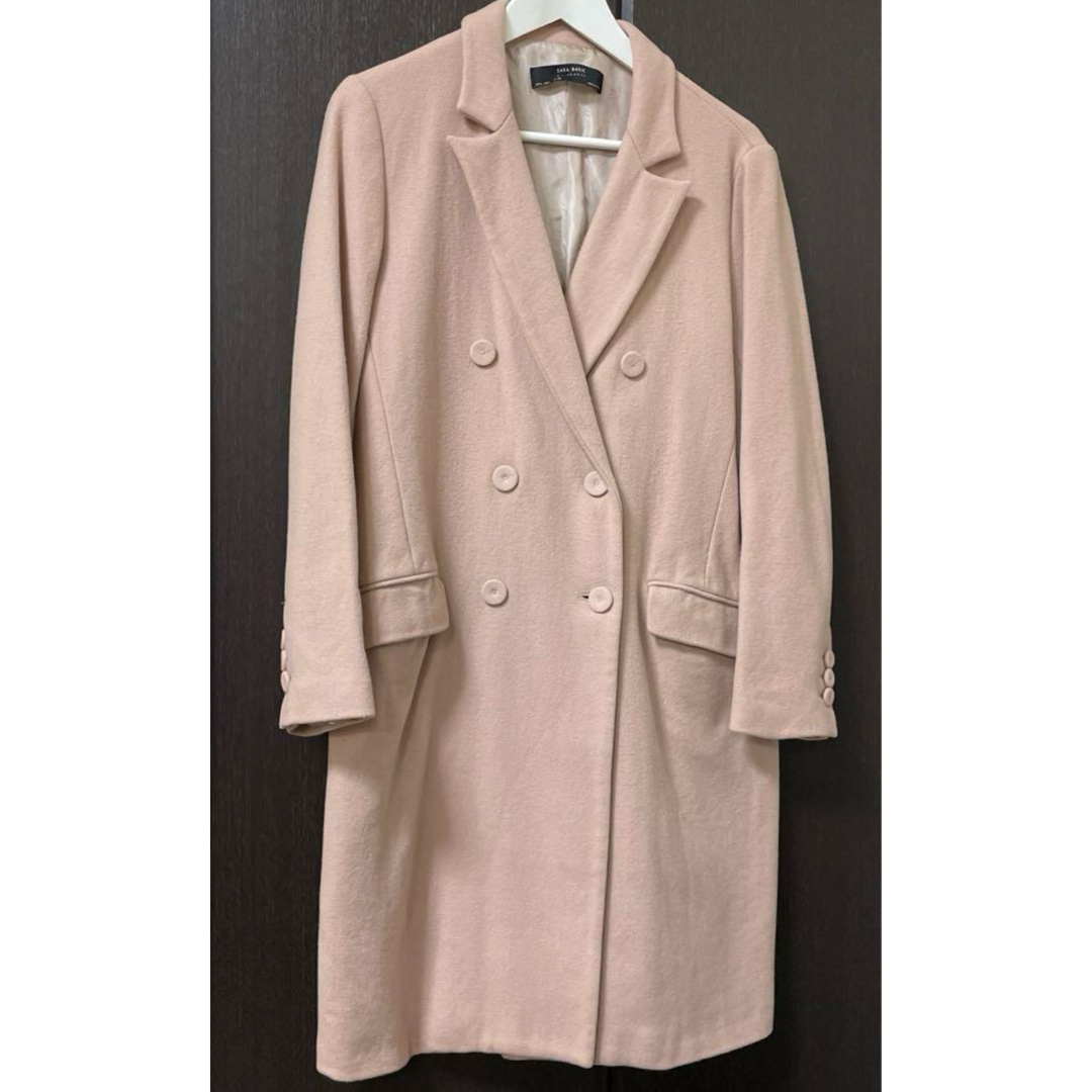 ZARA(ザラ)のZARA くすみピンク　ウール80% ロングコート　L  クリーニングタグ付 レディースのジャケット/アウター(ロングコート)の商品写真