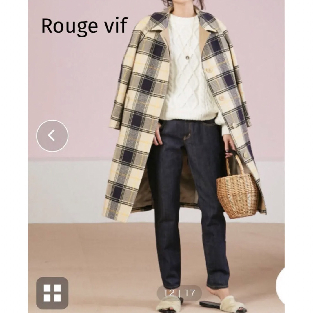Rouge vif(ルージュヴィフ)のRouge vif ルージュヴィフ 。ウールチェックステンカラーコート レディースのジャケット/アウター(ロングコート)の商品写真