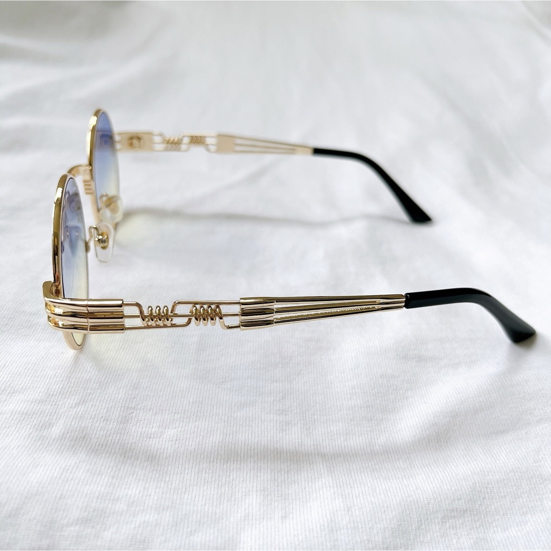 ラウンド サングラス ゴールドフレーム ブルー イエロー グラデーション レンズ メンズのファッション小物(サングラス/メガネ)の商品写真