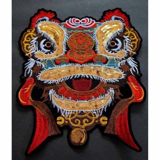 特大■金DX獅子頭■獅子舞ヤング・マスター　ジャッキー・チェン　刺繍ワッペン中国(各種パーツ)