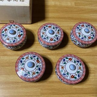 湯呑み　5客セット　金彩　花柄(食器)