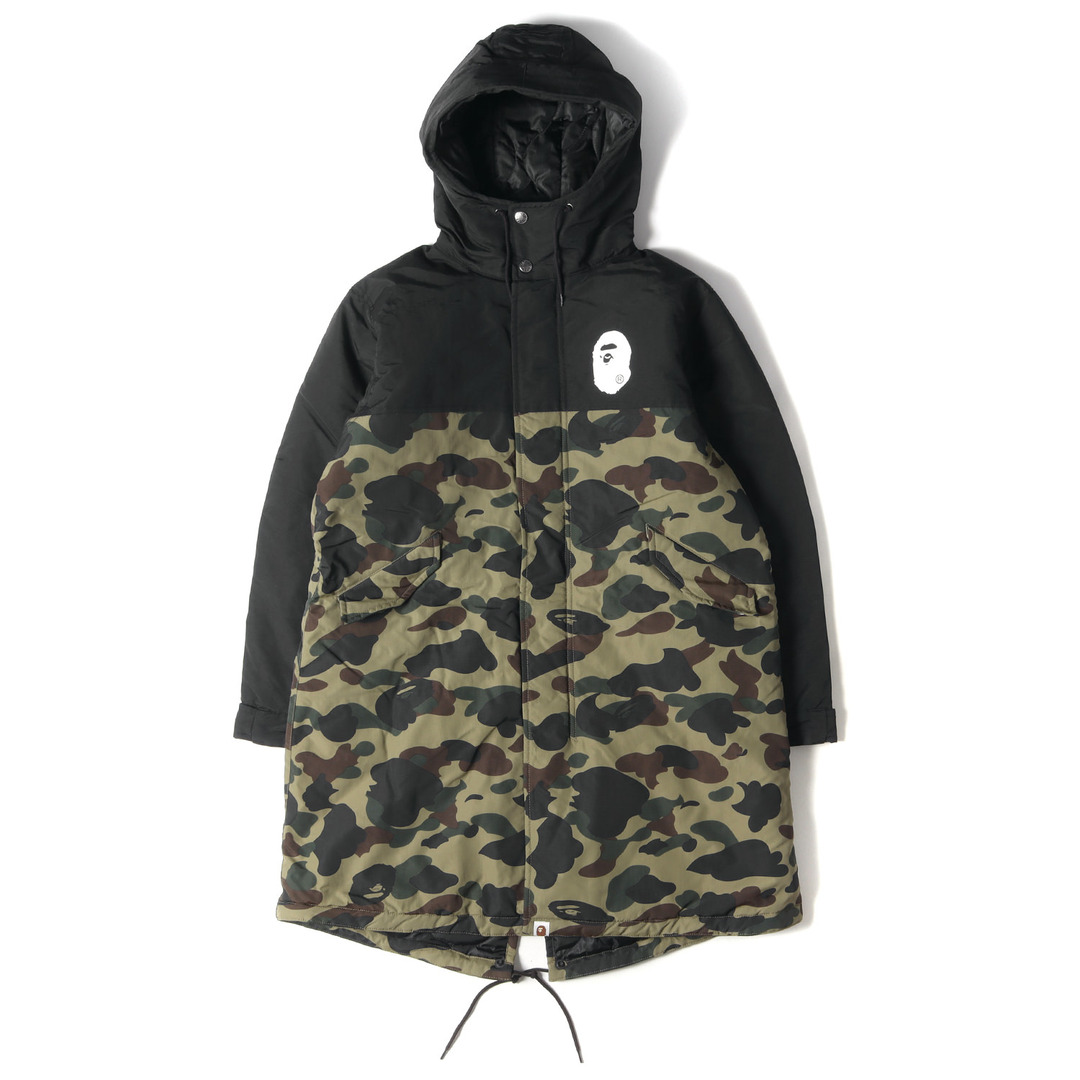 A BATHING APE(アベイシングエイプ)の美品 A BATHING APE ア ベイシング エイプ コート サイズ:WMNS XS 1stカモ 猿迷彩 裏地キルティング フィッシュテール モッズコート グリーンカモ ブラック アウター ジャケット ブルゾン【レディース】【中古】 メンズのジャケット/アウター(ミリタリージャケット)の商品写真