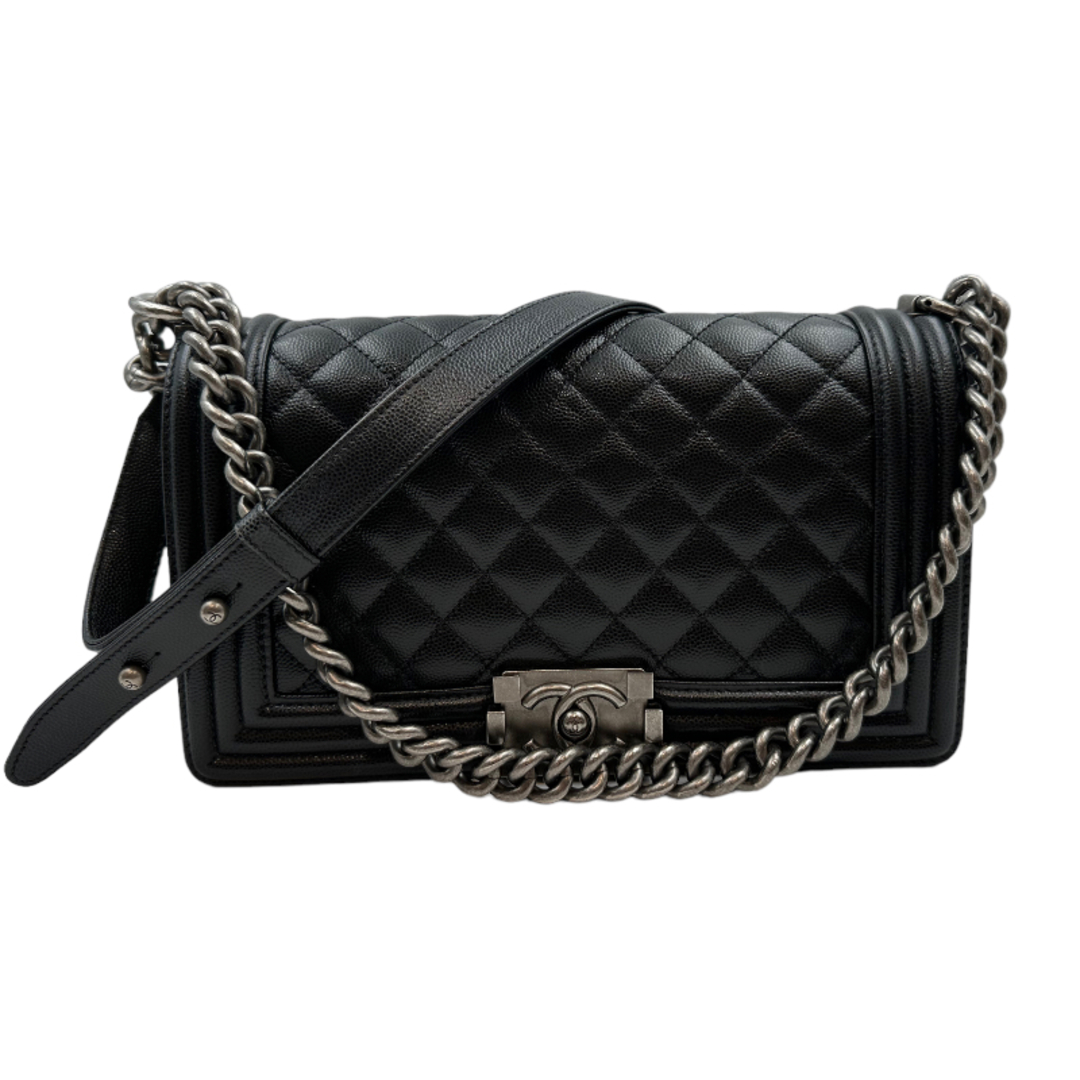 約8cm開閉式シャネル CHANEL ボーイシャネル A67086 ブラック キャビアスキン レディース ショルダーバッグ