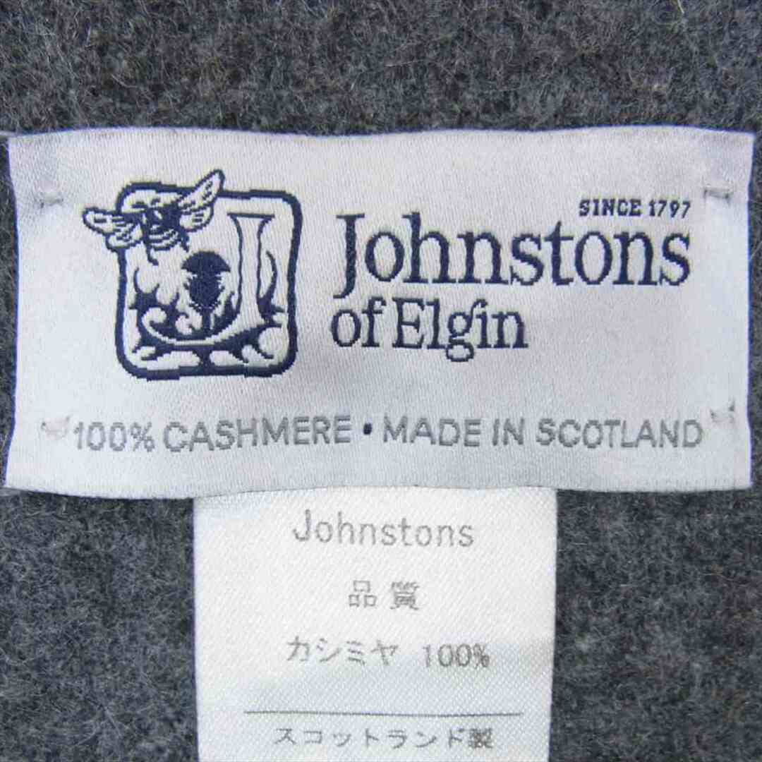 ジョンストンズオブエルガン Johnstons of Elgin スコットランド製 カシミヤ100％ 大判 チェック フリンジ マフラー ネイビー系マフラー/ショール