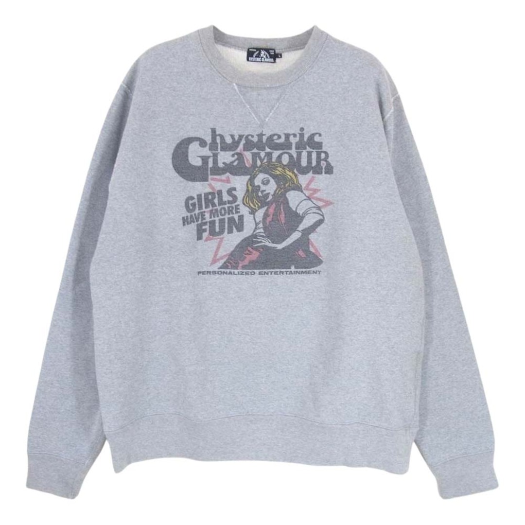 HYSTERIC GLAMOUR ヒステリックグラマー スウェット 0263CS14 MASSIVE GIRL マッシブガールプリント クルーネック  スウェット トレーナー グレー系 L【中古】 | フリマアプリ ラクマ