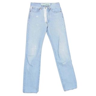 オフホワイト(OFF-WHITE)のOFF-WHITE オフホワイト OWYA001R18386021 Distressed High-rise Straight leg Jeans ZIP 再構築 デニムパンツ インディゴブルー系 24【中古】(デニム/ジーンズ)