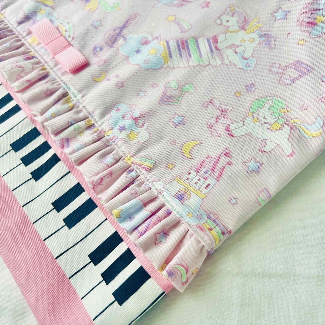 ユニコーンミュージカル（ピンク）×ピアノ　レッスンバッグ ハンドメイドのキッズ/ベビー(バッグ/レッスンバッグ)の商品写真