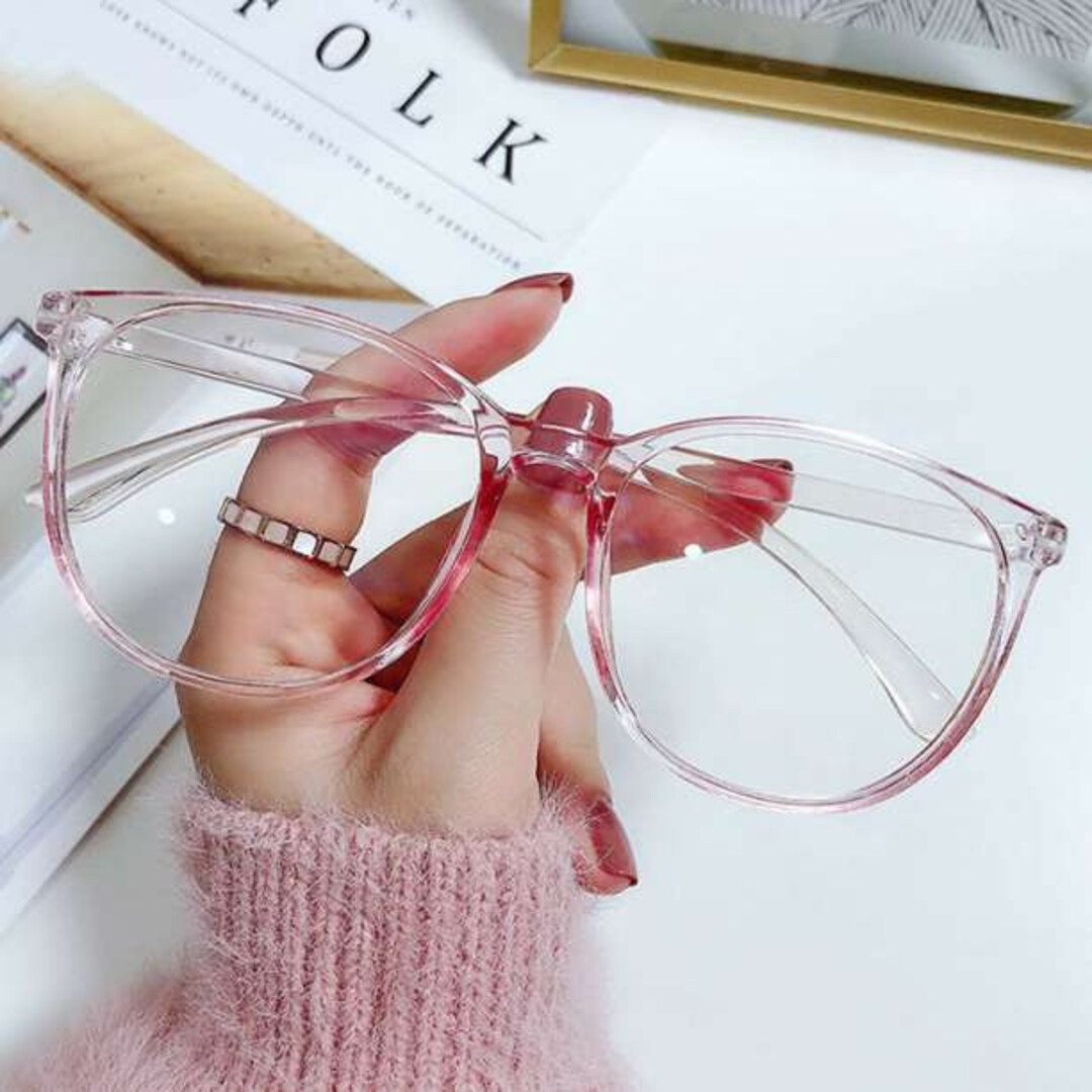 ブルーライトカット メガネ クリアピンク 超軽量 UVカット 紫外線カット 伊達 レディースのファッション小物(サングラス/メガネ)の商品写真