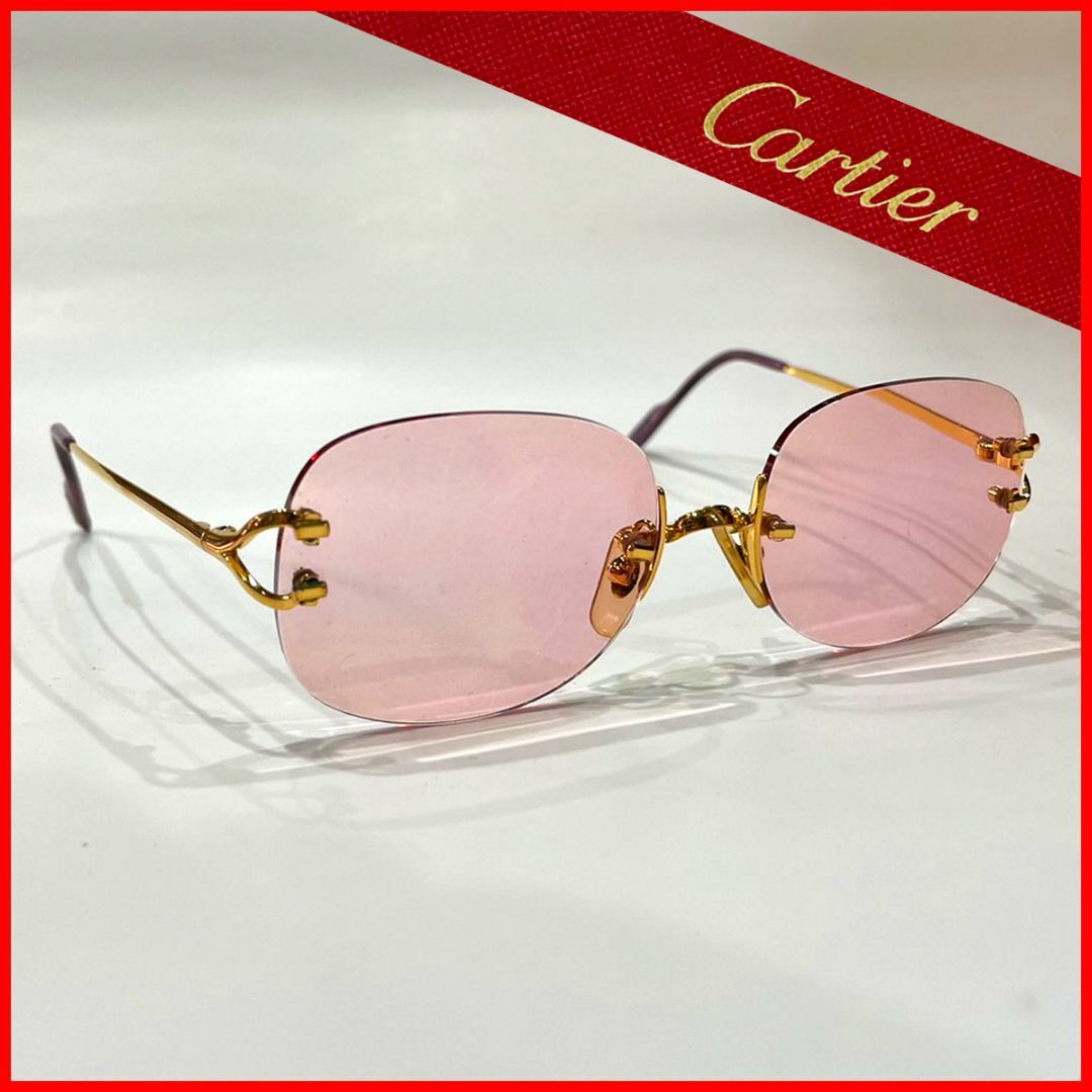 Cartier - 超希少ヴィンテージ☆ピンクX金リムレス【Cartier】サングラス送料込の通販