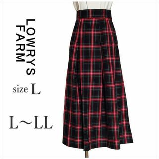 ローリーズファーム(LOWRYS FARM)の［ローリーズファーム］黒赤チェック柄ロングフレアスカート マキシ丈 L～LL位(ロングスカート)