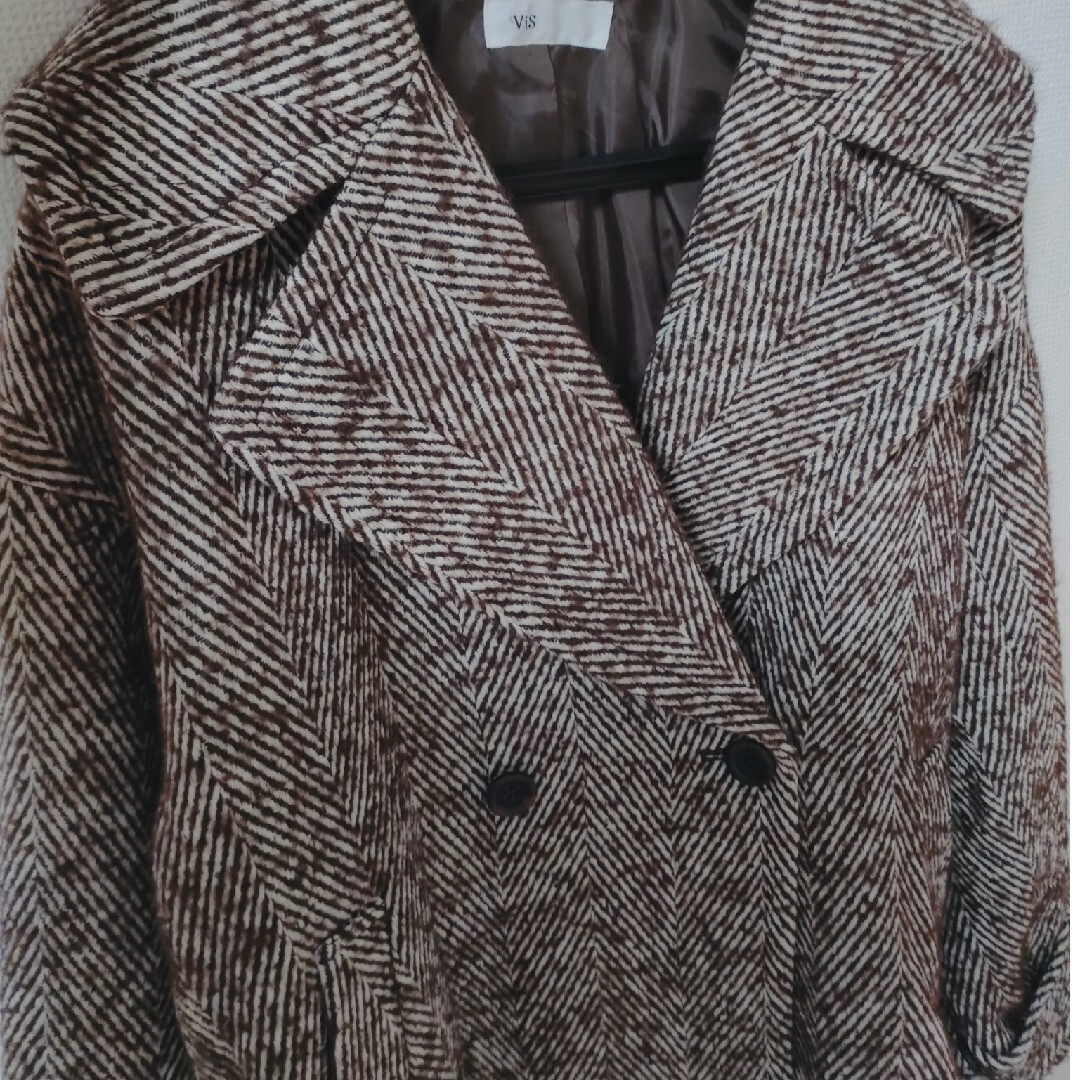 ViS(ヴィス)のVISヘリンボーンルーズミドルコート　Mサイズ レディースのジャケット/アウター(チェスターコート)の商品写真