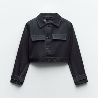 ザラ(ZARA)のクロップド ジャケット トップステッチ(Gジャン/デニムジャケット)