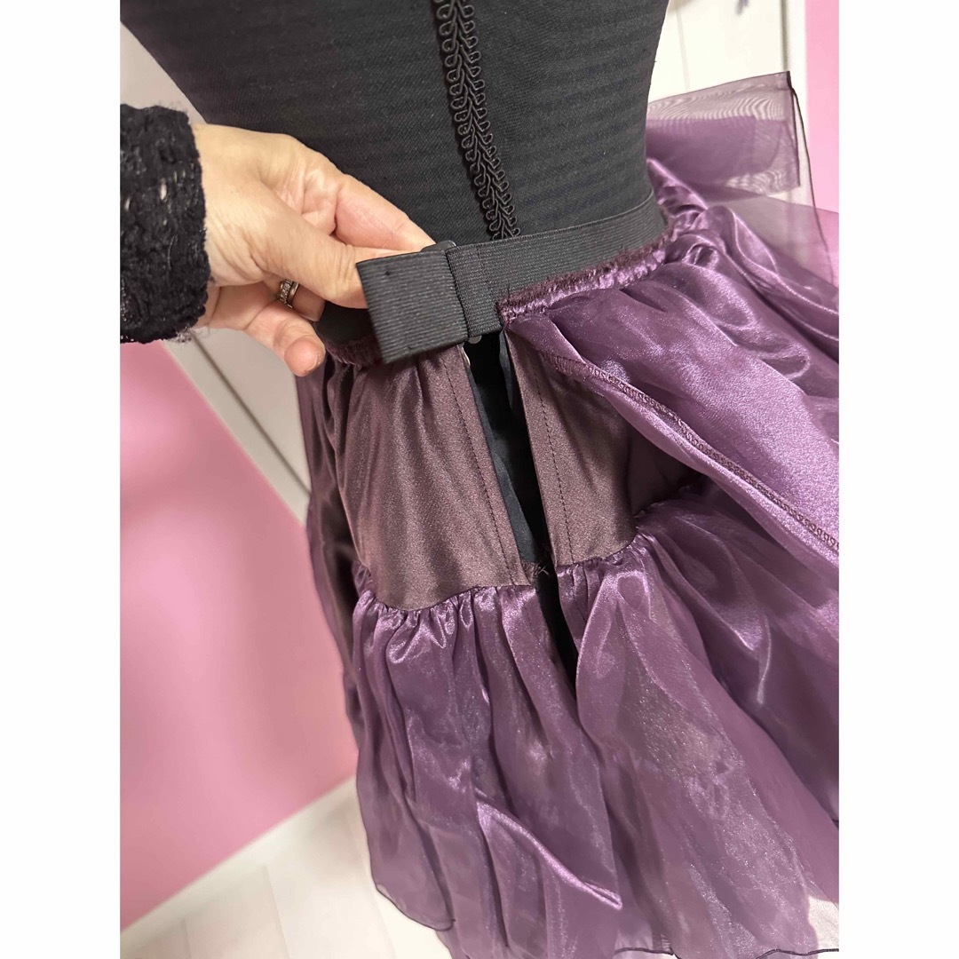 秋冬ピアノ発表会ドレスダークパープル濃い紫ベロアミニドレス結婚式150cm レディースのフォーマル/ドレス(ミディアムドレス)の商品写真