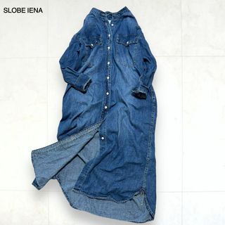 スローブイエナ(SLOBE IENA)の美品＊スローブイエナ LE DENIM  バンドカラー ロングデニムワンピース(ロングワンピース/マキシワンピース)