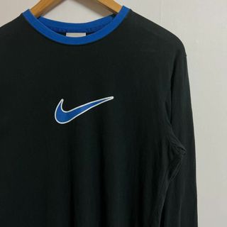 ナイキ(NIKE)の00s NIKE ブラック ブルー リンガーネック ロング Tシャツ y2k(Tシャツ/カットソー(七分/長袖))