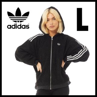 アディダス(adidas)の【ゆったりフィット】adidas★フリースジャケット★シェルパジャケット★黒★L(ブルゾン)