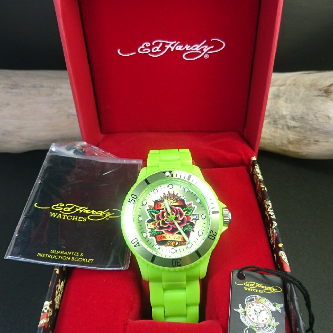 Ed Hardy(エドハーディー)の新品《メーカー完売品》エドハーディー《VIP》薔薇∮ライトグリーン☆夏お洒落に♪ メンズの時計(腕時計(アナログ))の商品写真