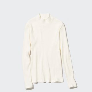 ユニクロ(UNIQLO)のユニクロ新品MリブハイネックT白(Tシャツ(長袖/七分))