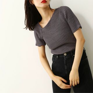 ブラックバイマウジー(BLACK by moussy)のasymmetry knit tops アシンメトリーニットトップス(カットソー(半袖/袖なし))