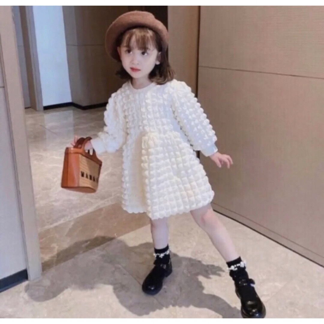 ★120cm★ワンピース 子供服 長袖 ポップコーン オルチャン 発表会 新品 キッズ/ベビー/マタニティのキッズ服女の子用(90cm~)(ワンピース)の商品写真