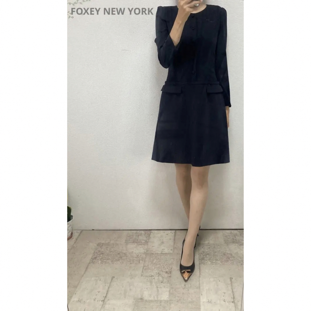 直営店で購入 美品フォクシーニューヨークとろみ素材ネイビー