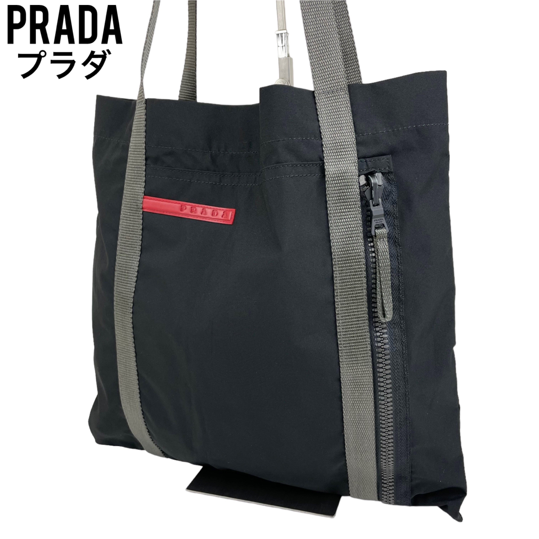 良品　プラダスポーツ　PRADA トートバッグ　ブラック　黒　肩掛け　ショルダー