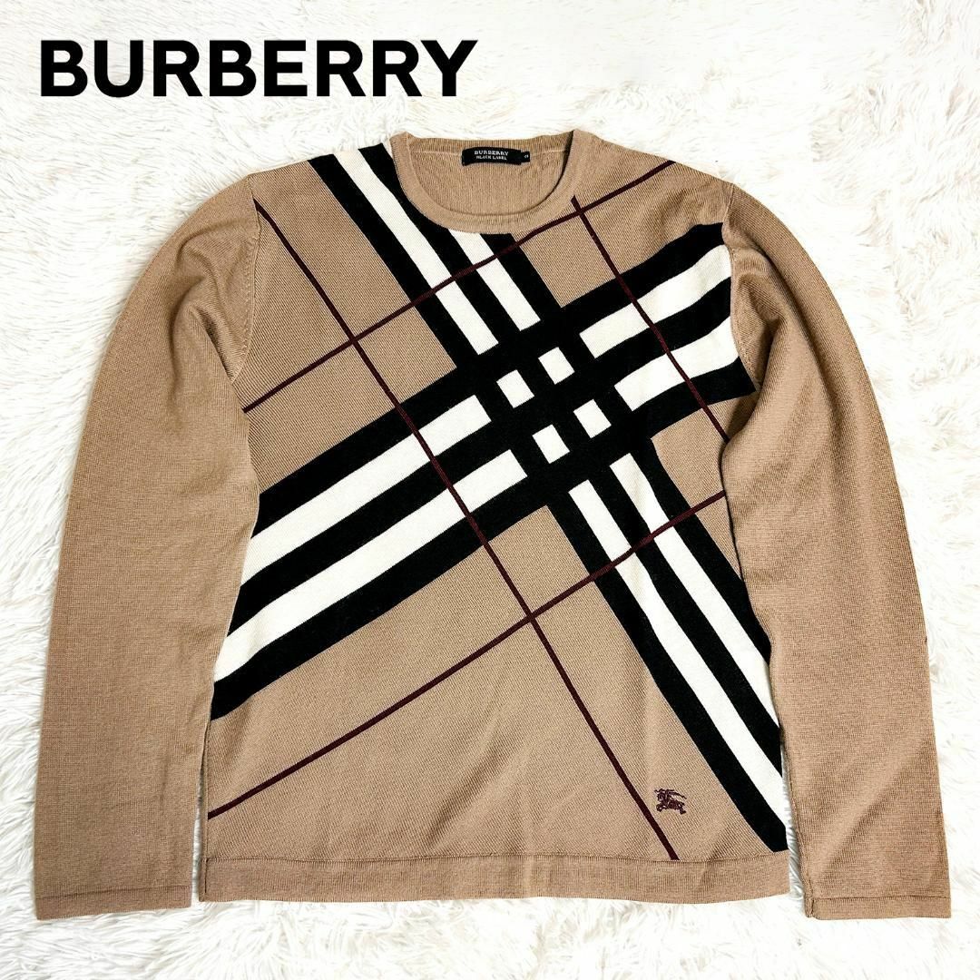 BURBERRY BLACK LABEL(バーバリーブラックレーベル)の【美品】バーバリー　ブラックレーベル　メガチェック　ニット　セーター　キャメル メンズのトップス(ニット/セーター)の商品写真