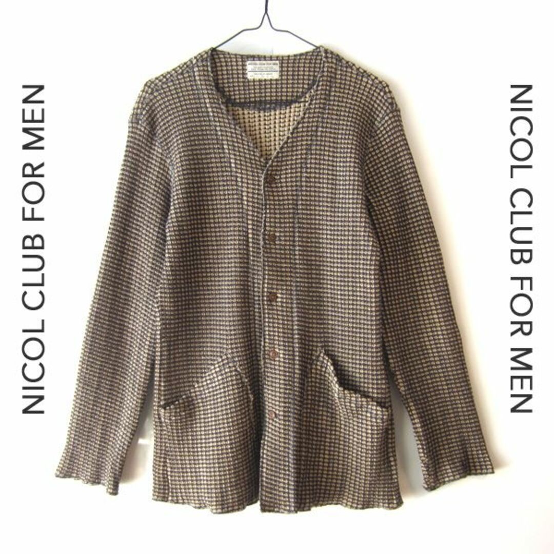 NICOLE CLUB(ニコルクラブ)の美品　NICOLE CLUB／ニコルクラブ　ノーカラーニットジャケット メンズのジャケット/アウター(ノーカラージャケット)の商品写真