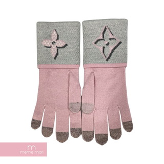 LOUIS VUITTON 2019AW Gon Giant Pop monogram Gloves M73904 ルイヴィトン ゴンジャイアントポップモノグラムグローブ 手袋 ウール素材 ロゴ ライトピンク×グレー 【231117】【中古-A】【me04】