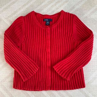 ベビーギャップ(babyGAP)のbabyGap 赤 リブ ニット カーディガン 90cm(カーディガン)