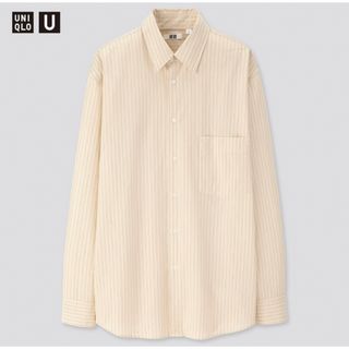 ユニクロ(UNIQLO)の極美品　ユニクロU ストライプレギュラーカラーシャツ（長袖） ベージュ Lサイズ(衣装)