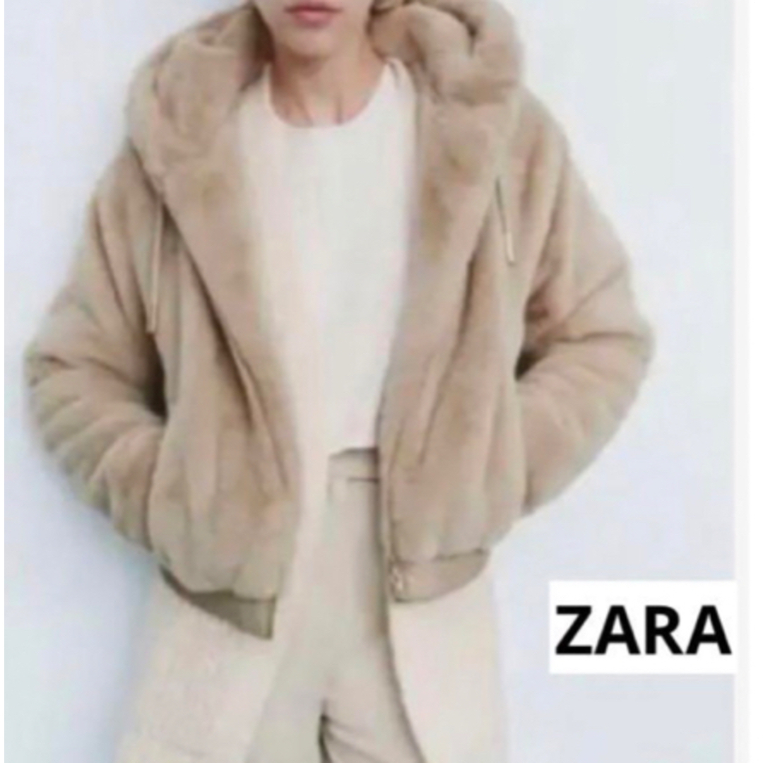 ZARA(ザラ)のZARA ザラ フェイクファーフーデッド　ジャケット  レディースのジャケット/アウター(ブルゾン)の商品写真