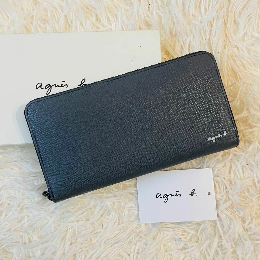 中古】 未使用級＊agnes b. 長財布 ロゴ金具 ジップ 大容量 レザー