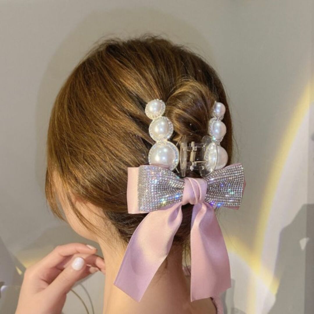 リボンヘアクリップ ピンク #31 レディースのヘアアクセサリー(バレッタ/ヘアクリップ)の商品写真