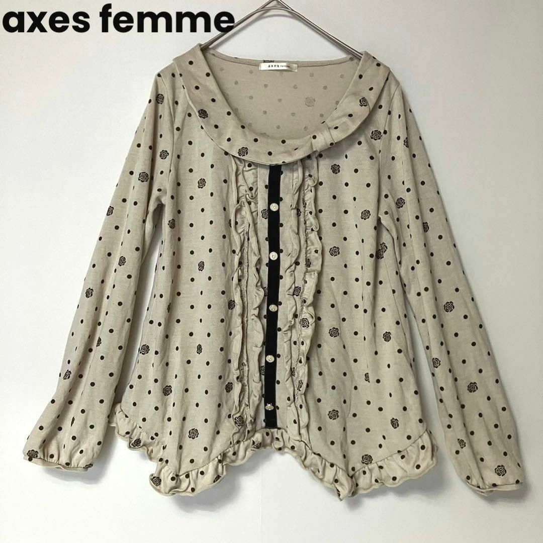 axes femme(アクシーズファム)のks146 アクシーズファム トップス フリルカットソー ドット 花柄 レディースのトップス(カットソー(長袖/七分))の商品写真