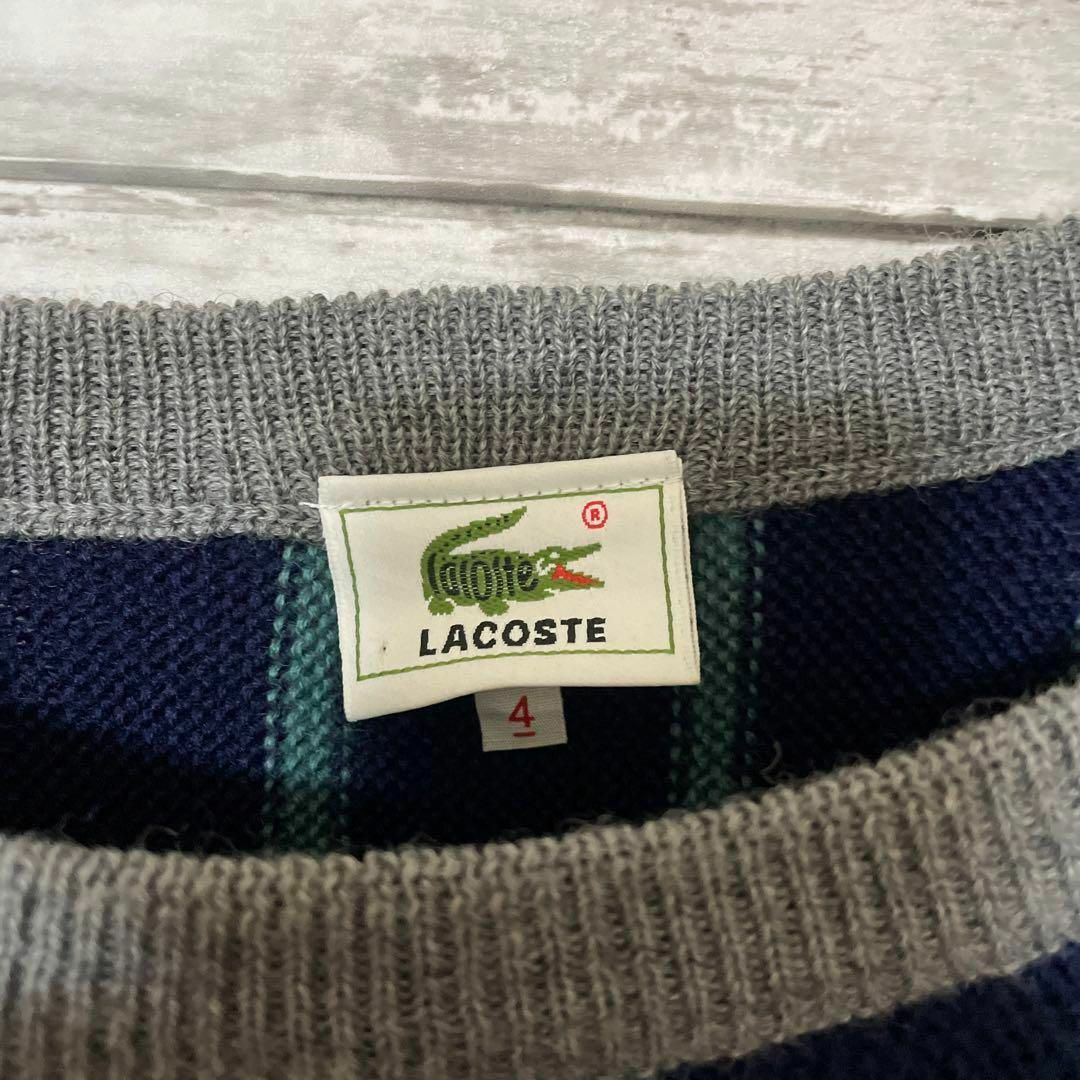 LACOSTE(ラコステ)の90s LACOSTE ストライプ柄セーター ワンポイント ワニ 古着 お洒落 メンズのトップス(ニット/セーター)の商品写真