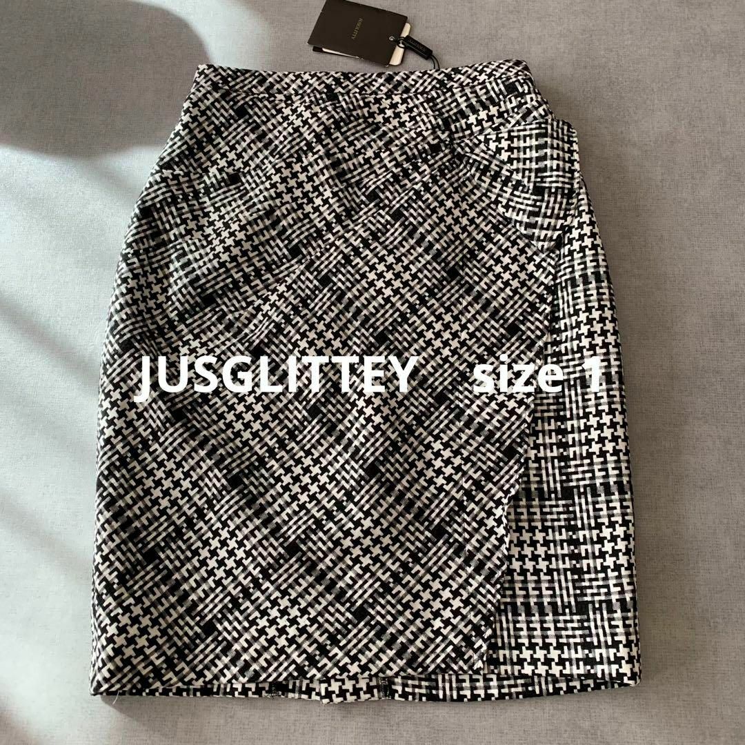 1実寸㎝【新品未使用】JUSGLITTEY モノトーン柄スカート 冬以外