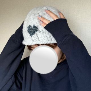 ☆ハート☆ホワイト×ネイビー☆クラッシャーハット☆クロシェハット☆crochet(帽子)