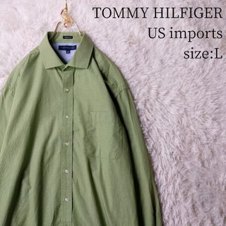 トミーヒルフィガー(TOMMY HILFIGER)のUS輸入古着 TOMMY HILFIGER 長袖シャツ ピンチェック 黄緑 L(シャツ)