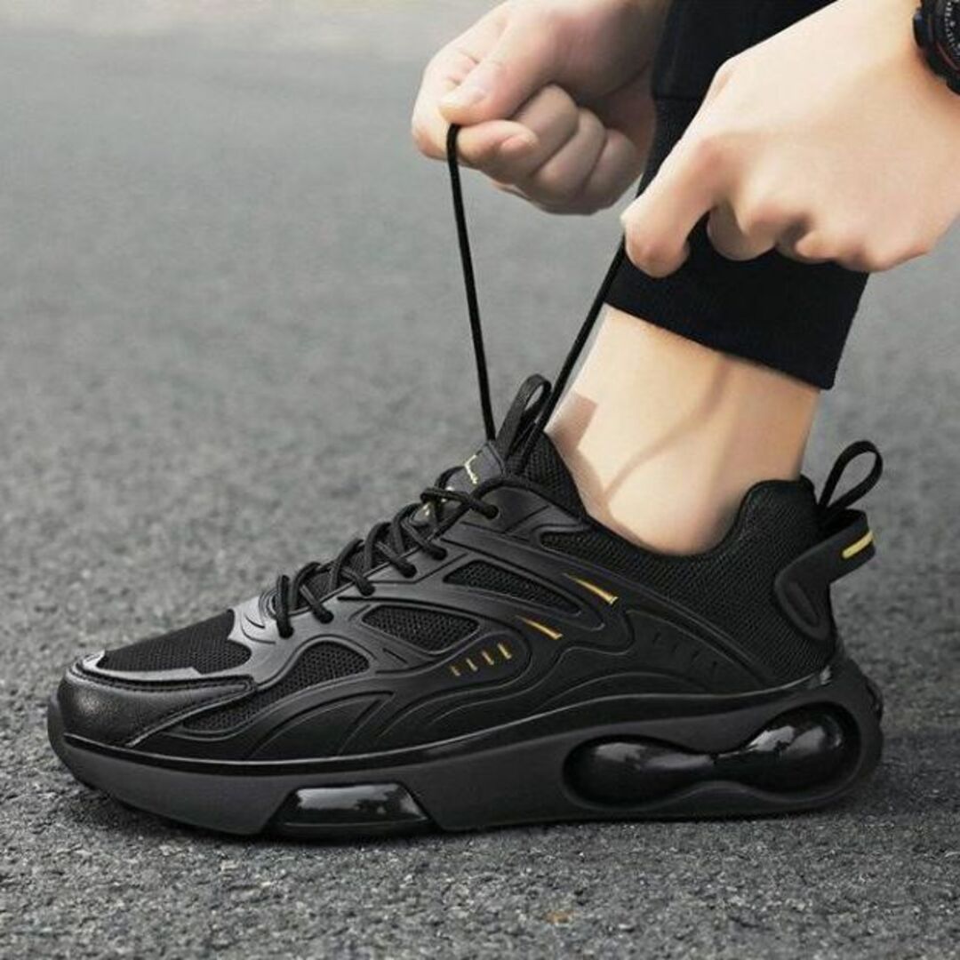 25cmメンズスニーカーシューズランニングウォーキングジムトレ軽量運動靴黒男性1 メンズの靴/シューズ(スニーカー)の商品写真